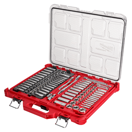 MILWAUKEE 106pc 1/4 and 3/8 Metric & SAE Ratchet and Socket Set with PACKOUT Low-Profile Organizer