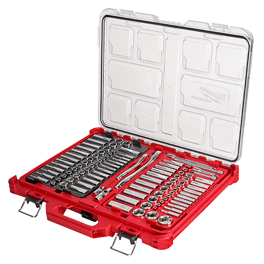 MILWAUKEE 106pc 1/4 and 3/8 Metric & SAE Ratchet and Socket Set with PACKOUT Low-Profile Organizer